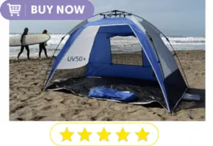 beach tent with surfers