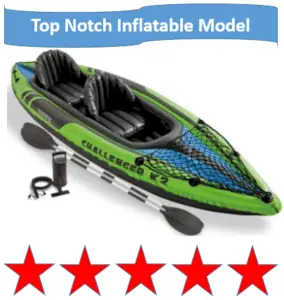 Green and blue inflatable kayak