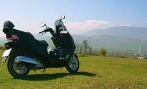 parked motor bike on grassland