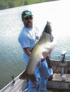 fisherman holding giant carp