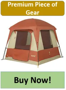 fed and tan four man tent with rain fly