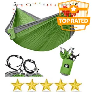 Green hammock and accessories