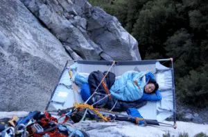 woman climber on portaledge