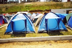 tent city by beach
