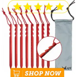 red tent stakes and pouch