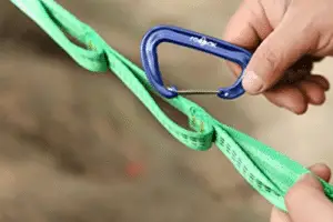 blue carabiner on hammock loop