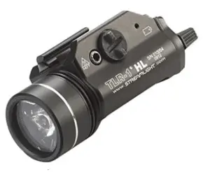 tactical flashlight attached to weapon mount