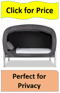private black bed tent on bed