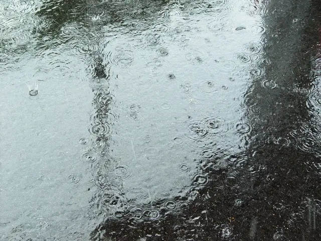 raindrops splashing off puddle