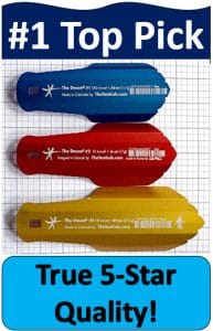 blue, red, yellow hiking trowels