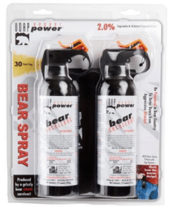 two cans bear spray in plastic container
