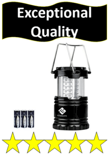 black camping lantern and batteries