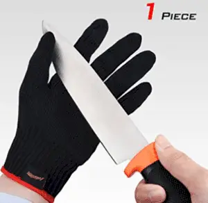 Knife on black fillet glove