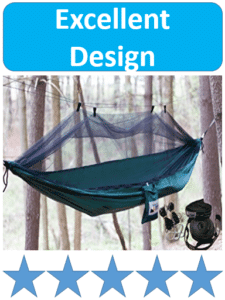 canopied camping hammock in woods