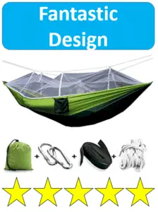 green mosquito net hammock and accessories