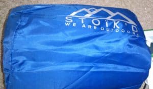 Stoikd inflatable mattress in blue bag