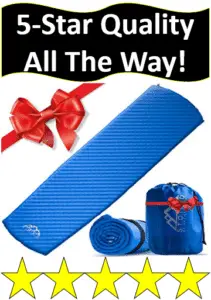 blue sleeping pad with red bow