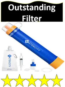 blue and orange straw water filter