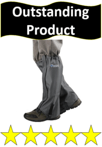 gray winter gaiters over shoes and sweatpants