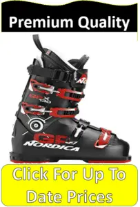black and red Nordica ski boots