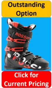 black and orange 4 buckle ski boot