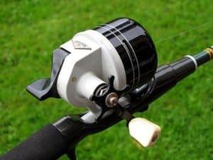 white and black closed face spinning reel
