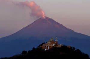 smoking Mexican volcano in the distance