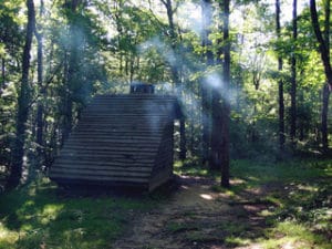 Appalachian trail shelter in woods