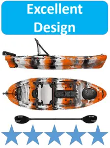 orange and white striped fishing kayak