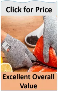 slicing salmon wearing fillet gloves