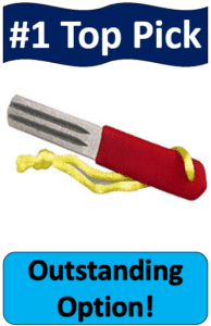 red handled hook sharpener with yellow lanyard