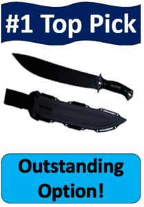 black Kershaw camp machete with sheath