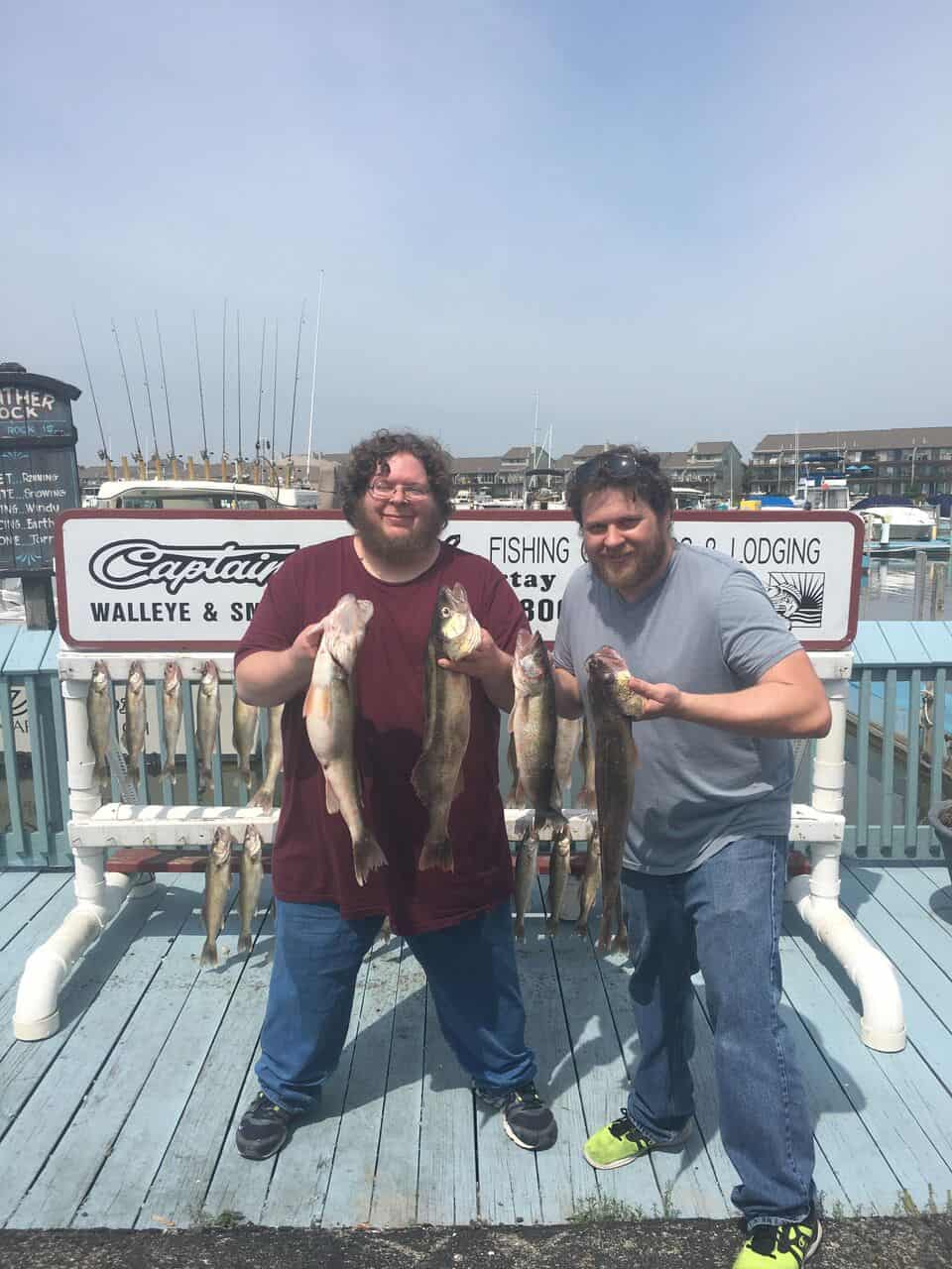 two guys holding walleye