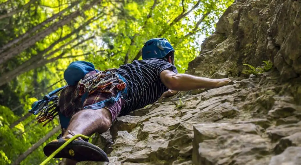 rock climbing in woods